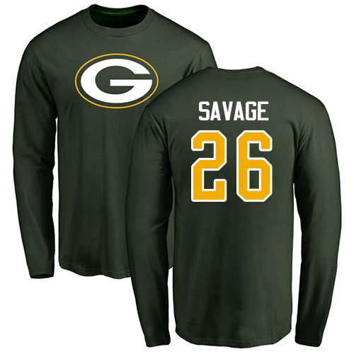 Men Green Bay Packers Green #26 Savage Darnell Name And Number Logo Nike NFL Long Sleeve T-Shir